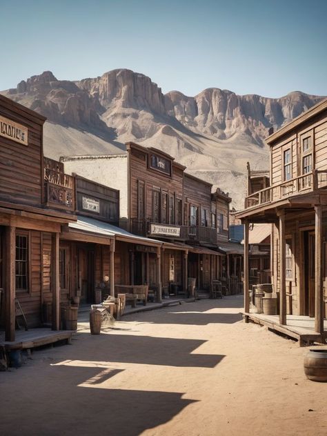 Old Western Architecture, Wild West Concept Art Environment, Old Western Towns Wild West, Wild Wild West Aesthetic, Wild West Scenery, 1800s Western Aesthetic, Cowboy Background Western Theme, Old Wild West Aesthetic, Spaghetti Western Aesthetic