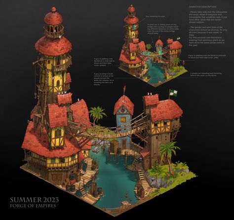 ArtStation - Forge of Empires summer 2023 Forge Of Empires, Pirate Cove, Earth City, Empire Design, Planet Coaster, Fantasy Town, Fairy Village, Pirates Cove, Different Ideas