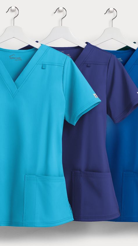 Scrub Designs, Scrubs Uniform Fashion, Winter Scrubs, All Shades Of Blue, Hospital Uniform, Medical Scrubs Fashion, Stretch Tops, Medical Scrubs Outfit, Healthcare Uniforms