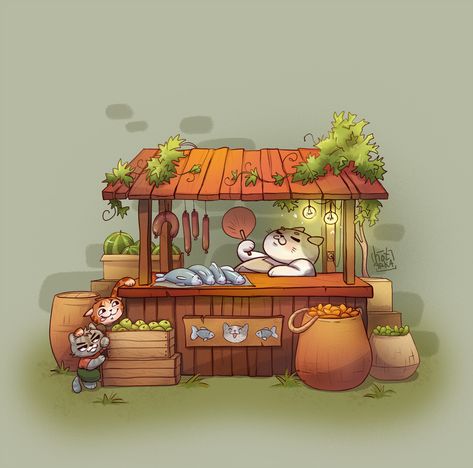 My OC character. Try a book illustration style )) Stall Drawing, Stall Illustration, Acnh Abandoned, Kdp Ideas, Isometric Drawing, Oc Character, Fantasy Decor, Isometric Illustration, Cat S