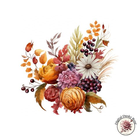 Watercolor Autumn Bouquet Clipart: Leaves and Orange Burgundy Flowers for Fall Crafting and Decor for Scrapbooking and Invitation https://digitalduskyrose.etsy.com/listing/1780927239 Embrace the warmth of the fall season with our Watercolor Autumn Bouquet Clipart collection. This set features beautifully illustrated bouquets of leaves and orange burgundy flowers, perfect for adding a touch of autumnal charm to your crafting projects. Ideal for scrapbooking, card making, invitations, and sea... Autumn Flowers Drawing, Flowers For Fall, Igcse Art, Fall Crafting, Bouquet Clipart, Autumn Bouquet, Autumn Watercolor, Autumn Flowers, Fall Watercolor