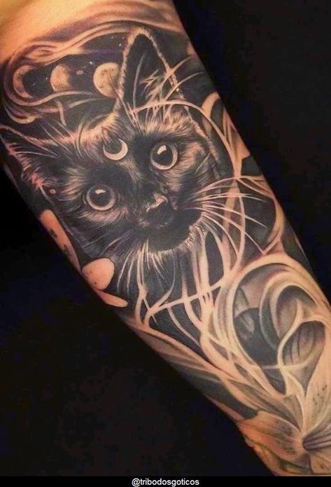 tattoo ideas female black cat Tattoo Ideas Female Black, Hellboy Tattoo, Witchcraft Tattoos, Cover Up Tattoos For Women, Kitten Tattoo, See Tattoo, Petit Tattoo, Black Cat Tattoos, Witch Tattoo