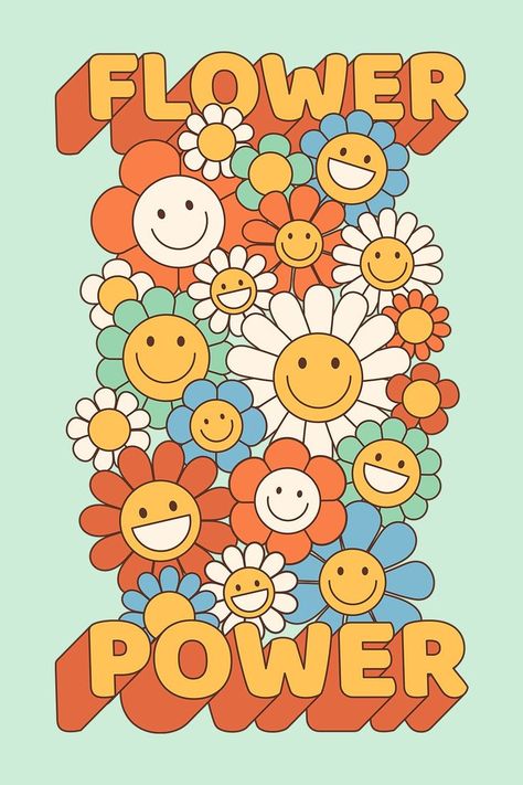 Flower Power Poster, Indie Posters, Aesthetic Poster Wall, Boho Hippie Aesthetic, Boho Drawing, Posters Amazon, Trippy Drawings, Hippie Party, Hippie Aesthetic