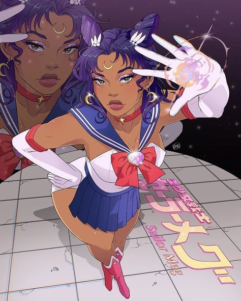 Black Sailor Moon, Sailor Moon Black, Magical Girl Aesthetic, Sailor Moon Fan Art, Moon Black, Black Cartoon Characters, Megan Thee Stallion, Afrocentric Art, Sailor Moon Art