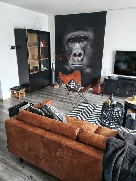 Man Flat Interior, Bachelor Living Room Decor, Mens Apartment Ideas Bachelor Pads, Mens Interior Design, Mens Home Decor Masculine Interior, Mens Living Room Ideas Apartments, Masculine Apartment Decor, Male Living Room Ideas, Men Living Room Ideas