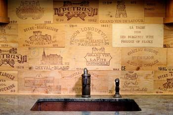 Beautiful high-end wine crate panel kitchen backsplash Wine Crate Paneling, Winery Logo, Wooden Apple Crates, Wooden Wine Crates, Wine Crates, Wood Wine Box, Rustic Wood Box, Wine Boxes, Apple Crates