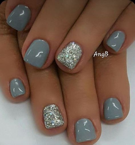 January Nail, January Nail Designs, Sns Nails Colors, Nail Designs Ideas, January Nails, Short Gel Nails, Silver Nail, Cute Gel Nails, Short Acrylic Nails Designs