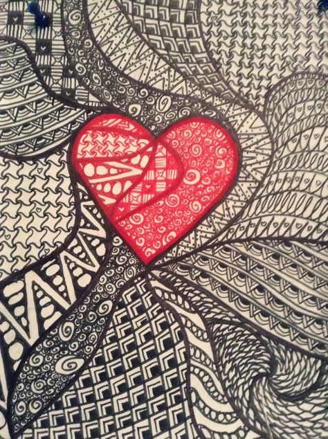 Valentine Zentangles Ideas, St Valentin, Zentangle Patterns, Op Art, Tangled, Valentines Cards, Pen And Ink, Pins, Art Journal