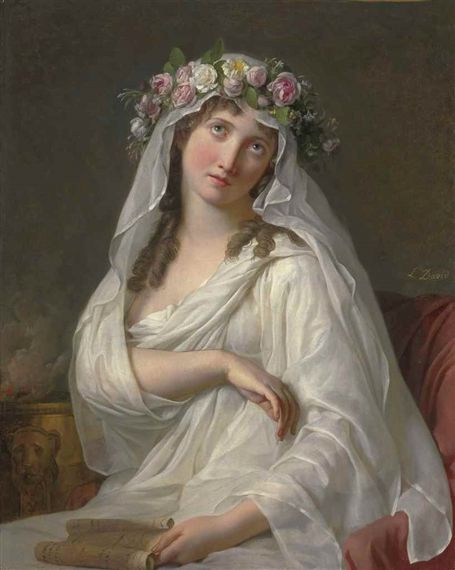 Jacques-Louis David - A Vestal, oil on canvas Jacque Louis David, David Painting, Vestal Virgin, Jacques Louis David, Rome Antique, Ideal Beauty, Art Ancien, Floral Backdrop, Chiaroscuro