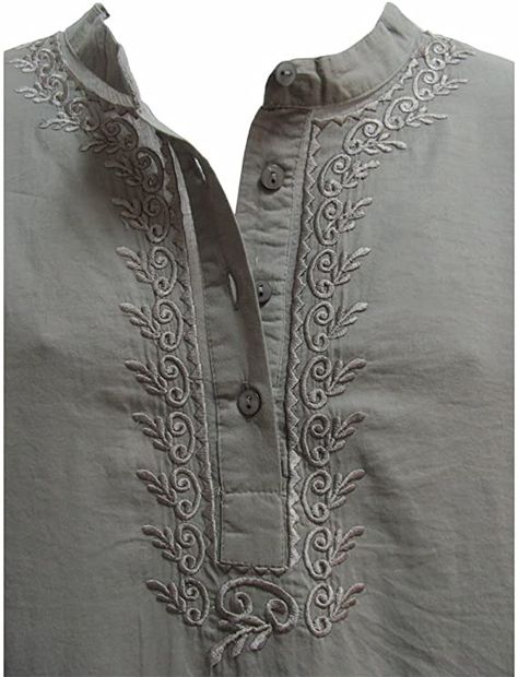 Amazon.com: Men's Indian Yoga Mandarin Collar Gauze Cotton Embroidered Tunic Shirt Kurta (Small/Medium, Brown): Clothing Kurta Embroidery, Man Dress Design, Gents Shirts, Indian Yoga, Kurta Shirt, Boys Kurta Design, Stylish Men Wear, Gents Kurta Design, Gents Kurta