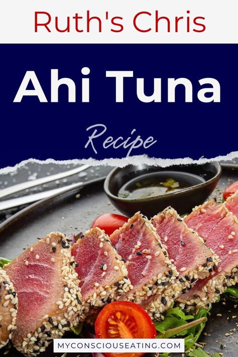 Ahi tuna with a garnish of herbs