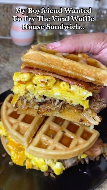 RD Eats on Instagram: "My Boyfriend Wanted The Viral Waffle House Sandwich w/ @drinkolipop ! 🤤 #olipoppartner #reels #reels #reelsinstagram #reeloftheday #reelviral #wafflehouse #wafflehousesandwich #yummy #viral #tiktok" Waffle House Sandwich, Salty Recipes, Long Distance Girlfriend, Eggo Waffles, How To Make Waffles, Waffle Sandwich, Breakfast Meal, Waffle House, Breakfast Meal Prep