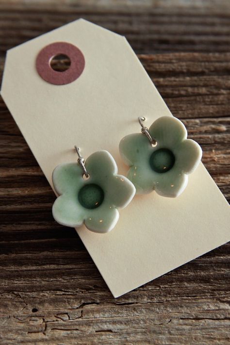 I have a pair of her earrings similar to these...they have been in the rotation for several years and I still love them. Ceramic Bead Jewelry, Sterling Silver Flower Earrings, Green Porcelain, Ceramic Jewellery, Ceramic Accessory, Flowers Easy, Porcelain Earrings, Ceramic Earrings, Silver Flower Earrings