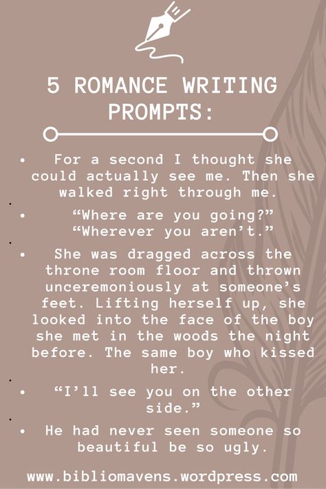 Here are 5 prompts to get your romance story started. Includes dialogue and scene starters for ideas and inspiration. Check out our blog for prompts for different genres. How To Start A Romance Story, Romance Starter Prompts, Prompts To Start A Story, Scene Starters, Romance Story Starters, Starting Story Prompts, Book Ideas Romance, Visual Story Prompts, Inspiration Story