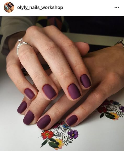 Matte Deep Purple Nails, Dark Matte Purple Nails, Violet Matte Nails, Short Matte Nails Fall, Matte Purple Nails Short, Matte Raspberry Nails, Matte Burgundy Nails Short, Matte Berry Nails, Fall Gel Nails Matte