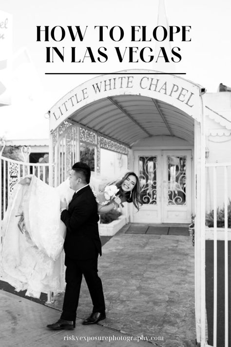 Ultimate Las Vegas Elopement Guide | Little White Chapel Elopement | Las Vegas Photographer | Planning your Las Vegas elopement doesn’t have to be hard! In fact, it’s very easy! Check out this guide which will go over Las Vegas elopement chapels, how to get your marriage license, marriage requirements, along with some epic Las Vegas elopement photography! ;) Book Kyra as your Las Vegas elopement photography at riskyexposurephotography.com! Classy Vegas Wedding, Little White Wedding Chapel Las Vegas, Little White Chapel Vegas, Eloping In Vegas, Las Vegas Marriage, Vegas Elopement Ideas, Vegas Elopement Photography, Vegas Chapel, Chapel Elopement