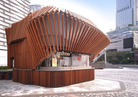 Designed by LAAB Architects for the Avenue of Stars, Harbour Kiosk is a unique robotic architecture that integrates a food kiosk and a… Kiosk Machine, Architecture Names, Kinetic Architecture, Street Food Design, Information Kiosk, Avenue Of Stars, World Architecture Festival, Food Kiosk, Timber Slats