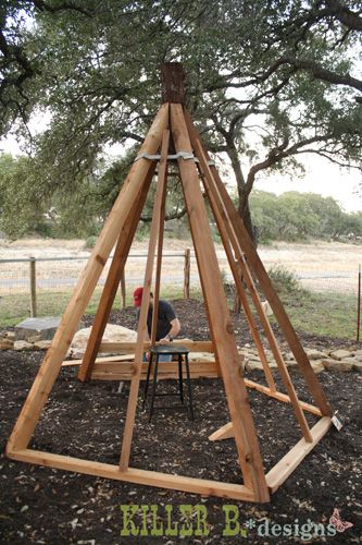 Wood Teepee, Diy Kids Playhouse, Wooden Teepee, Simple Greenhouse, Diy Backyard Fence, Play Teepee, Diy Teepee, Backyard Kids Play Area, Build A Playhouse