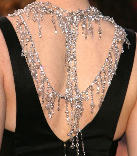 Then and Now: The Best Back Necklaces via @WhoWhatWearUK Shoulder Necklaces, Back Necklaces, Gaudy Jewelry, Balenciaga Jewelry, Haute Couture Jewelry, Baguette Diamond Necklace, Interesting Fashion, Balenciaga Dress, Pinterest Jewelry