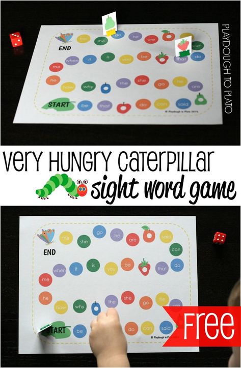 Free Very Hungry Caterpillar Sight Word Game! Fun spring sight word center. Editable Sight Word Games, Learn Sight Words, Free Printables For Kids, Sight Word Fun, Teaching Sight Words, Printables For Kids, Sight Words Kindergarten, Sight Word Practice, Sight Word Activities