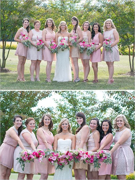 bridesmaids in shades of pink dresses #bridesmaids #pinkdresses #weddingchicks http://www.weddingchicks.com/2014/03/28/pink-wedding/ Shades Of Pink Dresses, Spring Bridesmaids, Pink Wedding Decor, Classy Country, Bridesmaids Ideas, Spring Bridesmaid Dresses, Pink Everything, Pastel Bridesmaid Dresses, Pink Wedding Decorations