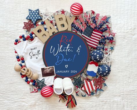 Fourth of July Pregnancy Announcement, Digital Baby Announcement, 4th of July Editable Template, Social Media Reveal, Summer Announcement by PearceAvenueDesigns on Etsy July Pregnancy Announcement, Second Pregnancy Announcements, Pregnant With Boy, Pregnancy Announcement Photoshoot, Digital Baby Announcement, Baby Number 2, Digital Pregnancy Announcement, Boy Gender Reveal, Expecting A Baby