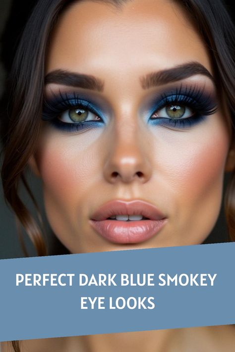 Perfect Dark Blue Smokey Eye Looks Dark Blue Smokey Eye, Trendy Makeup Looks, Smokey Eye Looks, Dark Smokey Eye, Smokey Eye Look, Gold Smokey Eye, Blue Smokey Eye, Natural Smokey Eye, Glitter Shadow