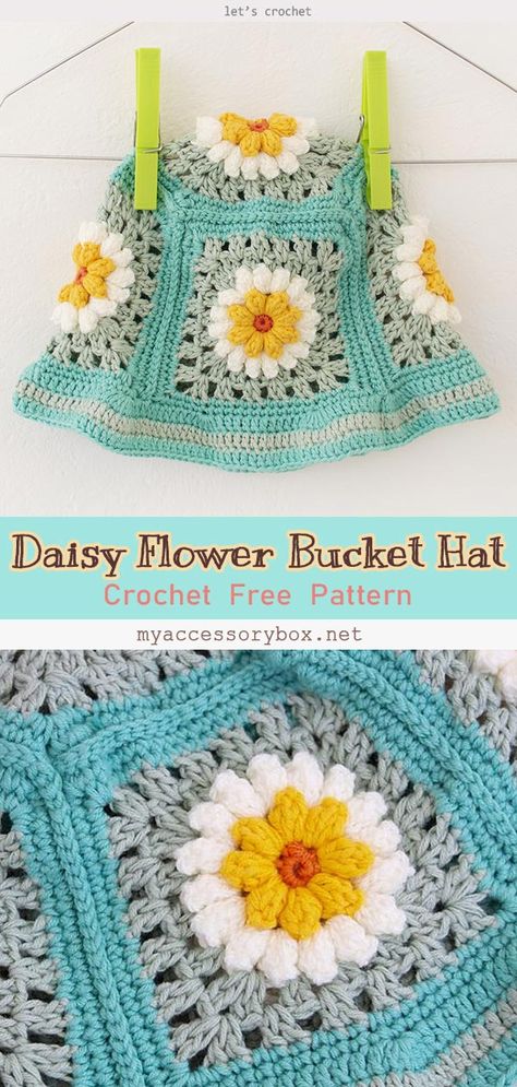 Crochet Daisy Flower Bucket Hat Free Pattern Crochet Flower Bucket Hat Free Pattern, Flower Bucket Hat Crochet, Embossed Crochet, Crochet Daisy Flower, Flower Bucket Hat, Friends Crochet, Bucket Hat Crochet, Cap Crochet, Crochet Baby Girl Dress