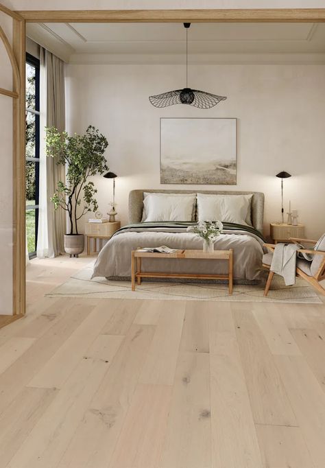 Mannington Monogram White Oak Crema 8" MNG08CRM1 Maple Oak Floors, Light Wood Flooring Bedroom, Light Flooring Bedroom, Light Oak Floors Bedroom, White Oak Floors In Kitchen, Scandinavian Wood Floors, Light Wood Floor Bedroom Ideas, Light Wood Floor Bedroom, White Oak Tile Flooring