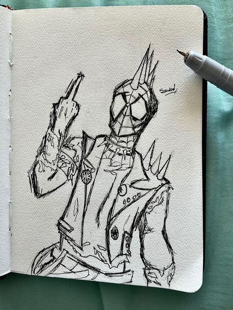 Art Sketches Graffiti, Hobie Brown Sketchs, Grafitti Sketch Book, Spiderpunk Sketch, Sketch Book Cover Ideas Drawings, Spider Punk Sketch, Punk Drawings Sketches, Spiderpunk Drawing, Spiderverse Sketch