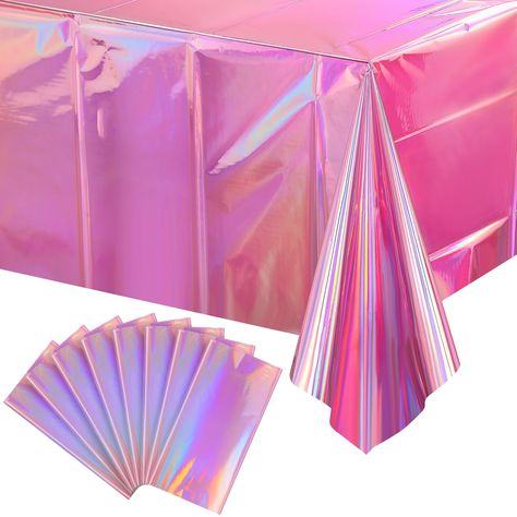 PRICES MAY VARY. Package Includes: You will receive 8 pink plastic tablecloths. Each pink table cover measures approx 54 x 108 inches, fits any rectangular table up to 8 feet in length, suitable for party decoration. Shimmery Laser Tablecloth: The iridescent pink tablecloths for parties feature a shiny holographic design, and it shows different color effects under different light, all very beautiful and shiny, which will be a highlight of your party and make the party atmosphere more joyful. Wat Iridescent Party, Pink Tablecloth, Foil Design, Sequin Tablecloth, Barbie Birthday Party, Mermaid Parties, Holographic Foil, Pink Table, Barbie Birthday