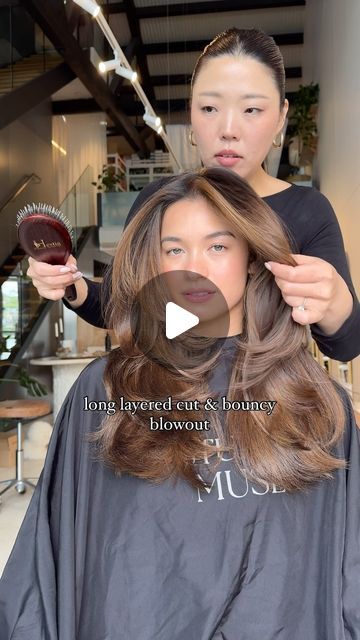 Laura Kim on Instagram: "The timeless classic for the iconic 
@emily_kaufman_ 🤎

Long layered cut & bouncy blowout that boosts your mood instantly 
.
.
.
.

#longhair #hair #haircut #layeredhaircut" Long Bouncy Hair, Blowout Look, Bouncy Blowout, Long Layered Cuts, Layered Cut, Blowout Hair, Hair Haircut, Long Layers, Layered Haircuts