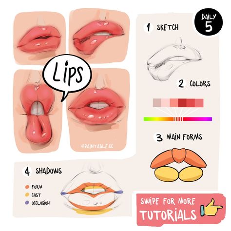 Anime Character Design References, Anatomy Tips, Drawing Lips, Art Anatomy, Xenoverse 2, Lip Drawing, Sketching Tips, Drawing Cartoon Faces, Digital Painting Techniques