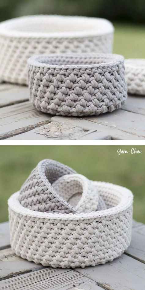 Baskets Crochet, Crocheted Baskets, Crochet Basket Pattern Free, Crochet Storage Baskets, Nesting Baskets, Crochet Storage, Crochet Basket Pattern, Crochet Basket, Crochet Home