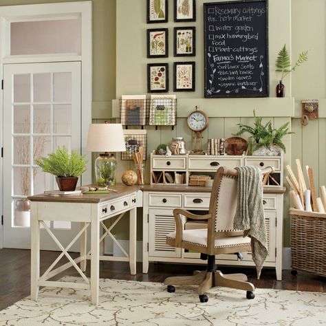 Now that more and more homeowners are starting to work from home - there is a sudden rise in the requirement for decorating home offices. Whether it’s... | Wheeled Rattan Basket Farmhouse Office Decor, Country Office, Farmhouse Office, Cottage Style Kitchen, Office Makeover, Craft Room Office, Foto Vintage, Traditional Furniture, Home Office Space