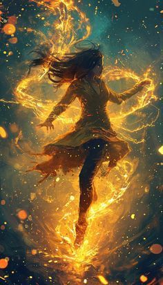 Yellow Fantasy Art, Four Elements Aesthetic, Golden Powers, Fire Magic Aesthetic, Woman On Fire, Orange Magic, Fire Woman, Fire Aesthetic, Fire Magic