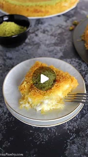 Amira | amiraspantry.com on Instagram: "Kunafa.. have you ever had it before? Kunafa AKA knafeh or Kataifi is a delicious Middle Eastern and Mediterranean dish that can be prepared in so many ways. ❤️ One of the most popular ways is this classic cream kunafa. Very popular during the holy month of Ramadan. 🕌 Try my recipe, no actually this is my mom’s recipe for Kunafa. 👵🏼 It has been her signature treat for over 50 years now. So we can safely say this recipe has seriously stood the test of time.. don’t you think. ⏳ Kunafa recipe here ➡️https://amiraspantry.com/knafeh/ . . . #ramadantreats #ramadandesserts #kunafa #knafeh #kataifi #momsrecipe #middleeasterncuisine" Cream Kunafa, Easy Kunafa Recipe, Knafeh Recipe, Kunafa Recipe, Ramadan Desserts, Month Of Ramadan, Mediterranean Dishes, Recipe For Mom, Cream Recipes