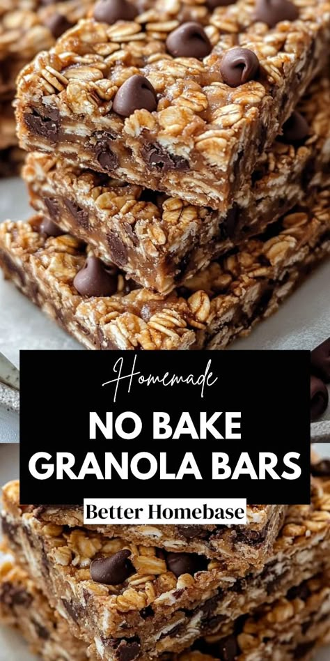 Homemade no-bake granola bars are a quick and easy snack that requires minimal effort and time.  With a few simple ingredients like oats, nut butter, and honey, you can make nutritious bars that are customizable with your favorite add-ins like chocolate chips, dried fruits, or seeds.  Just mix, press, chill, and enjoy Granola Bars Healthy Homemade, 4 Ingredient Granola Bars, Granola Bars With Chia Seeds, Natures Valley Granola Bars, Easy Granola Recipe Bars, Healthy Easy Granola Bars, Granola Bars No Honey, Sunbelt Bakery Granola Bars Recipe, Homemade Meal Prep