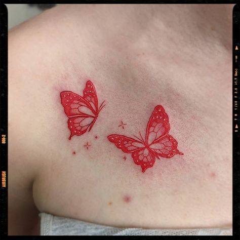 Red Butterflies Tattoo Red Butterflies Tattoo, Red 444 Tattoo, Small Tattoos Ideas, Butterfly Tattoo Cover Up, Black Butterfly Tattoo, Monarch Butterfly Tattoo, Red Tattoo Ideas, Butterflies Tattoo, Butterfly Tattoo Stencil