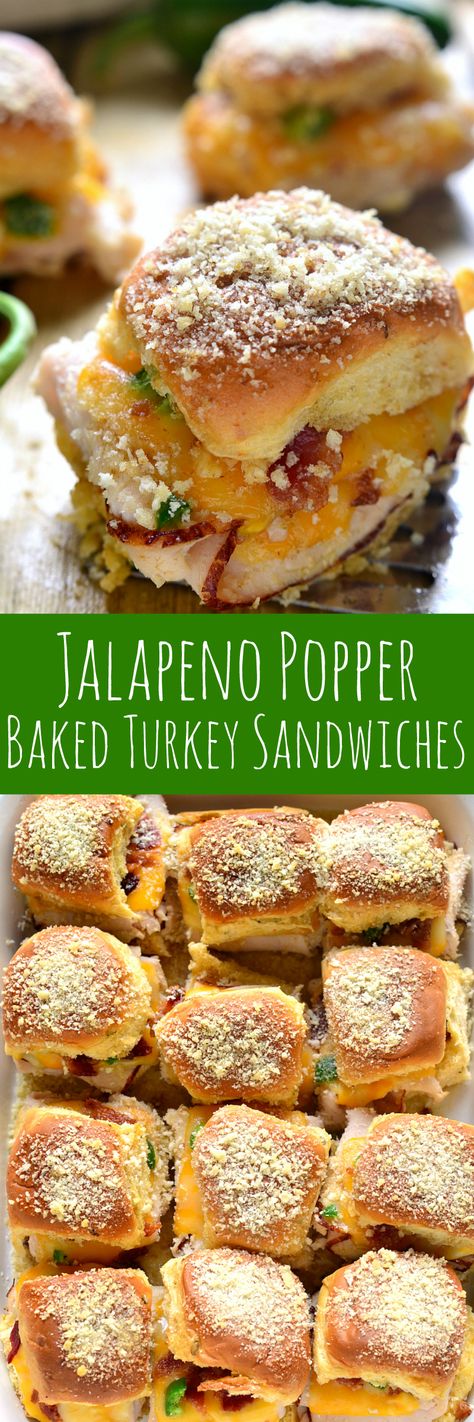 These Jalapeño Popper Baked Turkey Sandwiches are a delicious pairing of two favorites! Baked Turkey Sandwiches, Fingerfood Recipes, Baked Sandwiches, Turkey Sliders, Slider Sandwiches, Types Of Sandwiches, Deli Sandwiches, Baked Turkey, Slider Recipes