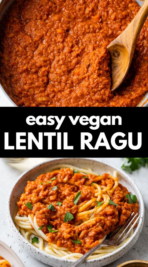 This Lentil Ragu recipe puts a vegetarian spin on a classic Italian meat sauce. It’s packed with veggies and red lentils, ready in less than 35 minutes, and doesn’t skimp on the rich, smoky flavors. Hearty Pasta Recipes, Vegan Lentil Recipes, Lentil Ragu, Red Lentil Recipes, Italian Meat Sauce, Lentil Bolognese, Vegan Bolognese, Resep Smoothie, Ragu Recipe