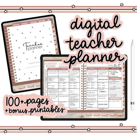 Digital Teacher Planner UNDATED Neutral Stars - Etsy thecommonplanner #languageplanner #cuteplannerideas #ramadandailyplanner🦋 Behavior Tracker, Digital Teacher Planner, Teacher Planner Templates, Meeting Notes Template, To Do List Printable, Student Birthdays, To Do Lists Printable, Custom Bookmarks, Lesson Planner