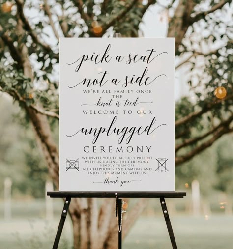 5 Sizes Unplugged Ceremony Sign Unplugged Wedding Sign - Etsy Pick A Seat Not A Side Wedding Sign, Unplugged Ceremony Sign, Polaroid Wedding, Wedding Sign Decor, Unplugged Wedding Sign, Unplugged Ceremony, Ceremony Sign, Wedding Ceremony Signs, Pick A Seat