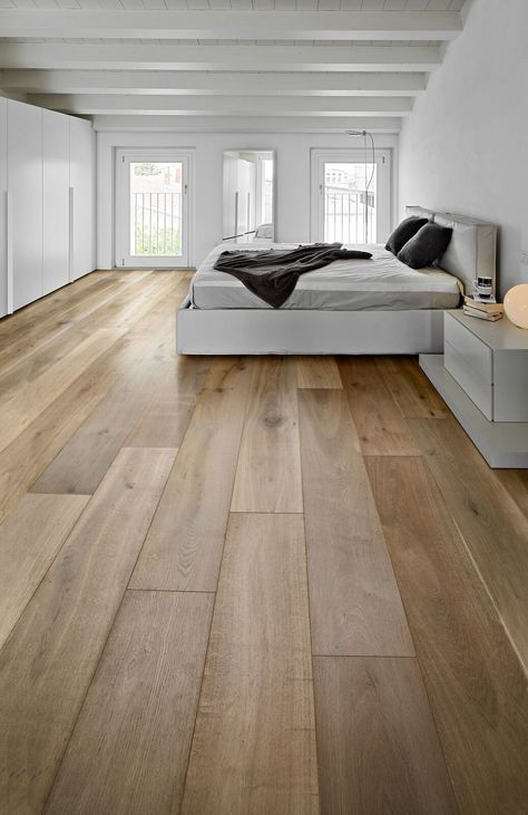 Modern Wooden Flooring, Popular Wood Floor Colors, Herringbone Bedroom, Inexpensive Cabin, Wood Floor Colors, Maple Floors, Futuristic Home, Wood Floors Wide Plank, Herringbone Floor