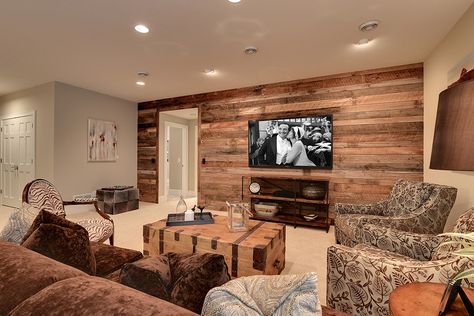 Wood Wall Paneling Options | Photographic Style Guide Wood Plank Walls, Rustic Basement, Finished Basement Ideas, Basement Family Room, Plank Walls, Basement Reno, Basement Decor, Basement Renovations, Family Room Decorating