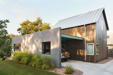 Staircase Outdoor, Side Angle, Backyard House, Accessory Dwelling Unit, Midcentury Home, Stucco Walls, Family Of Four, House Roof, Prefab Homes