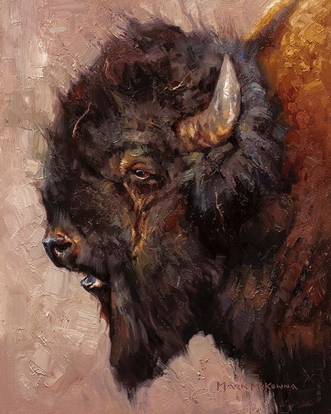 Mark McKenna on Instagram: ““The Patriarch” (14x11-oil) I don’t know what it is about bison, but I absolutely love how oil paint lends itself to them! What is your…” Julie Bell, Bison Art, Buffalo Art, American Bison, Wildlife Paintings, American Icons, Daily Painting, Animals Artwork, Arte Animal