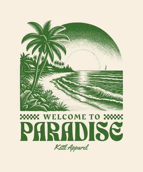 Surfing Tshirt Designs, Beach Graphic Design, Sneakers Illustration, Design Kaos, Sticker Design Inspiration, Welcome To Paradise, Packaging Template, Tshirt Printing Design, Shop Front Signage