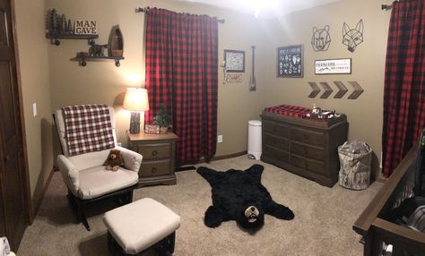 Lumberjack Boy Nursery - SE Kansas Woodland Lumberjack Nursery, Baby Boy Hunting Nursery, Country Boy Nursery, Hunting Themed Nursery, Nursery Setup, Baby Nursery Boy, Buffalo Plaid Nursery, Rustic Baby Boy Nursery, Lumberjack Nursery