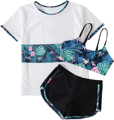 Amazon.com: SOLY HUX Girl's Tropical Print Bikini Bathing Suit with Cover Up 3 Piece Swimsuits : Clothing, Shoes & Jewelry Cute Nike Outfits, Stylish Summer Outfits, Trendy Fashion Tops, Cute Bathing Suits, Cute Preppy Outfits, Fashionista Clothes, Cute Swimsuits, Simple Trendy Outfits